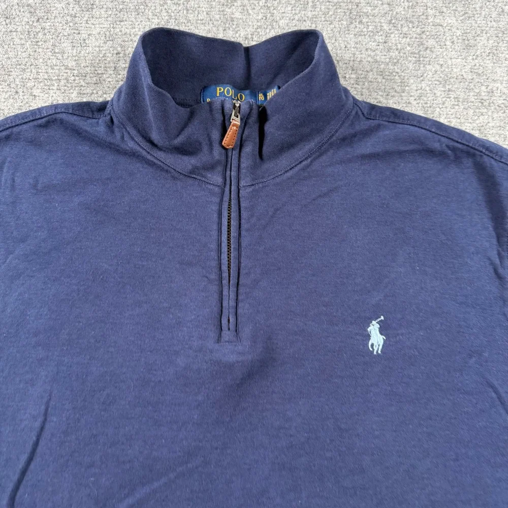 Polo Ralph Lauren Quarter Zip Mens XL Navy Blue Cotton Pullover Sweater